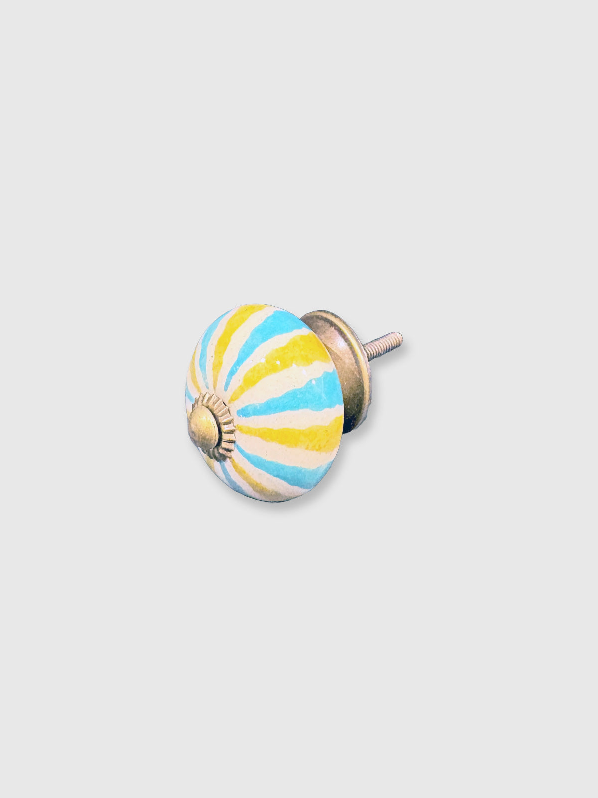 Round Striped Ceramic Drawer Knob - Yellow & Aqua