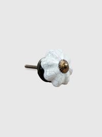 Round Striped Ceramic Drawer Knob - White Crackle