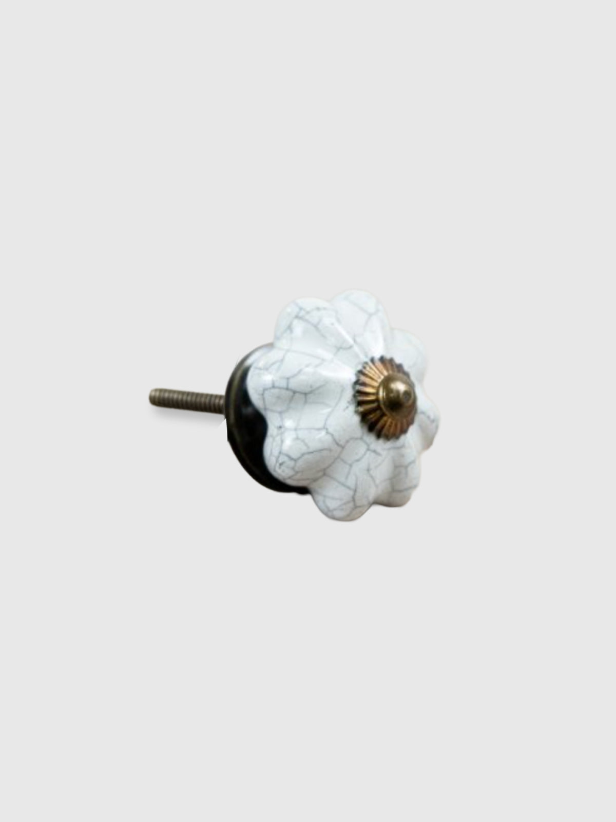 Round Striped Ceramic Drawer Knob - White Crackle