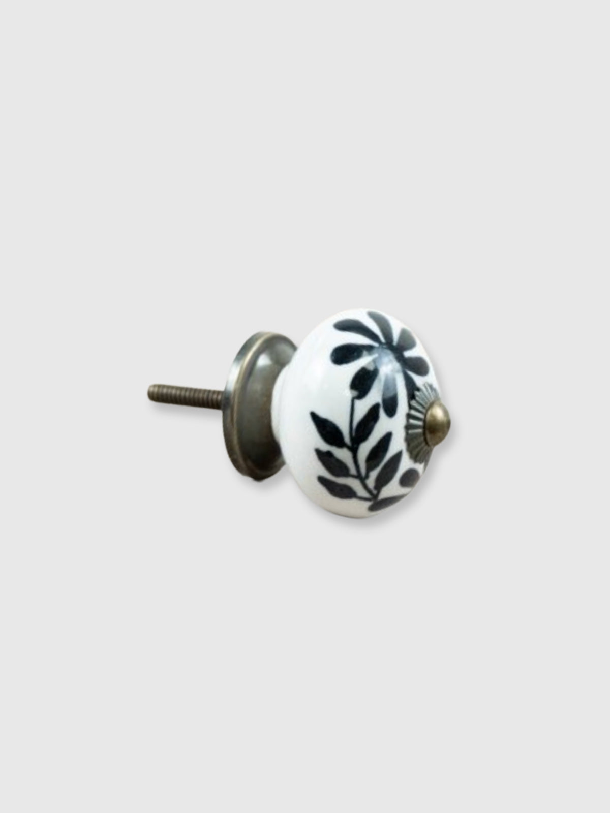 Round Striped Ceramic Drawer Knob - Black Vines