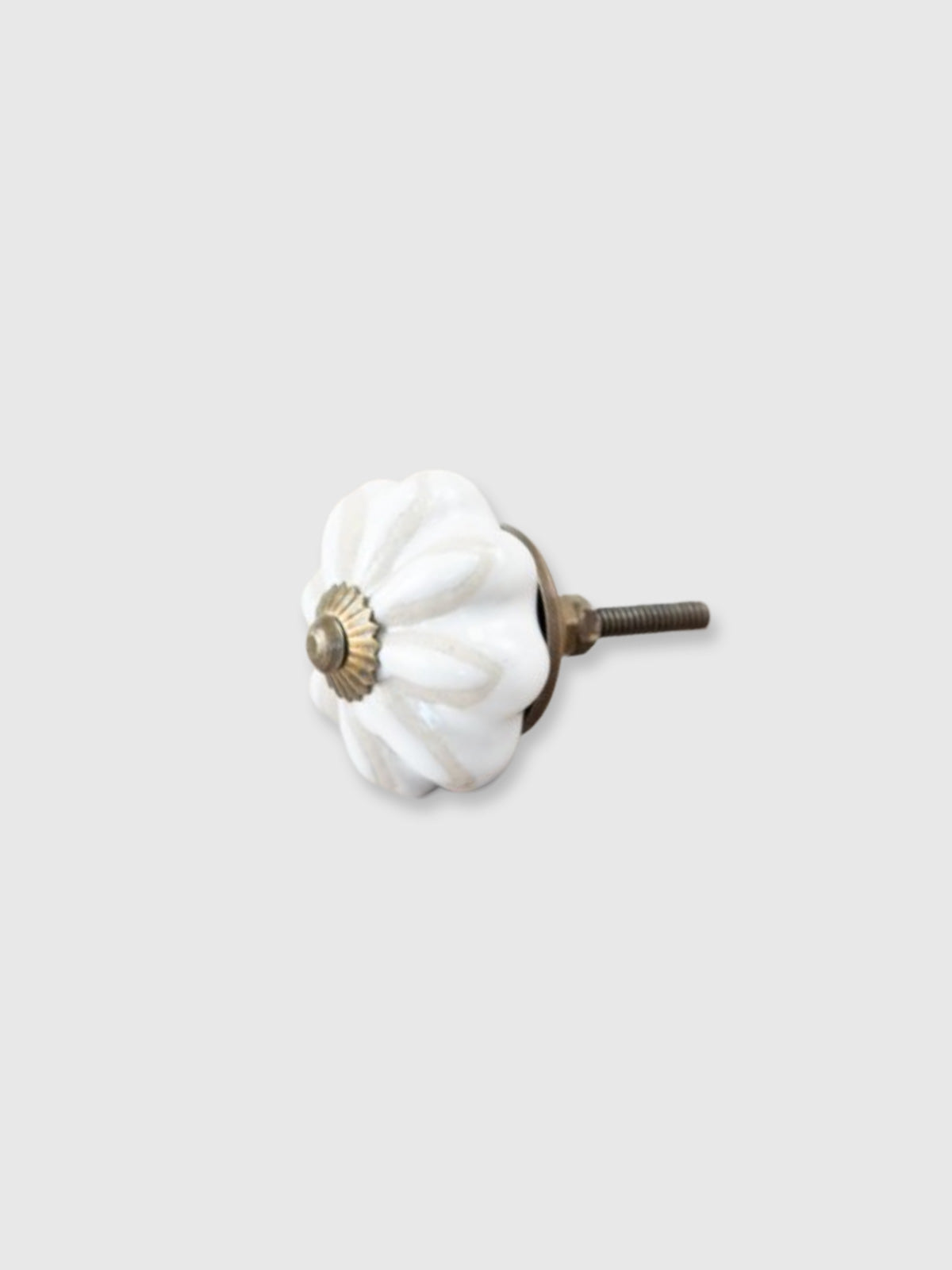 Round Striped Ceramic Drawer Knob - White Flower