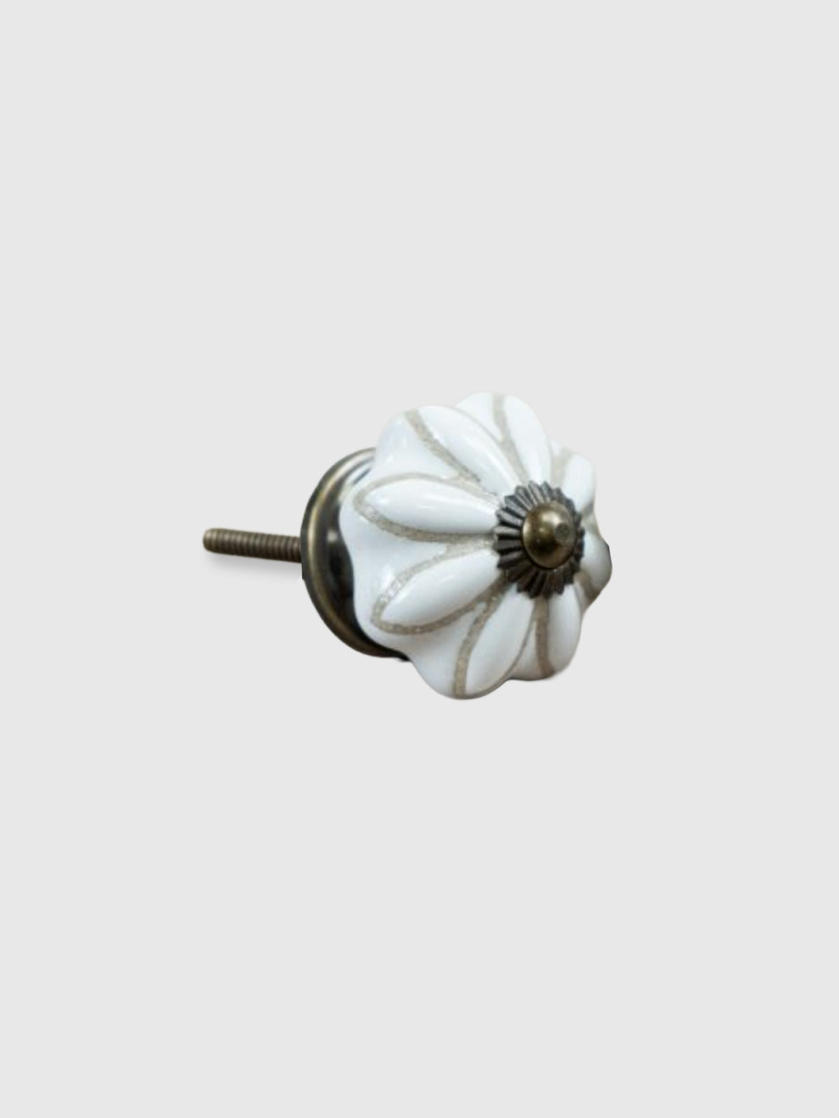 Round Striped Ceramic Drawer Knob - White Crackle