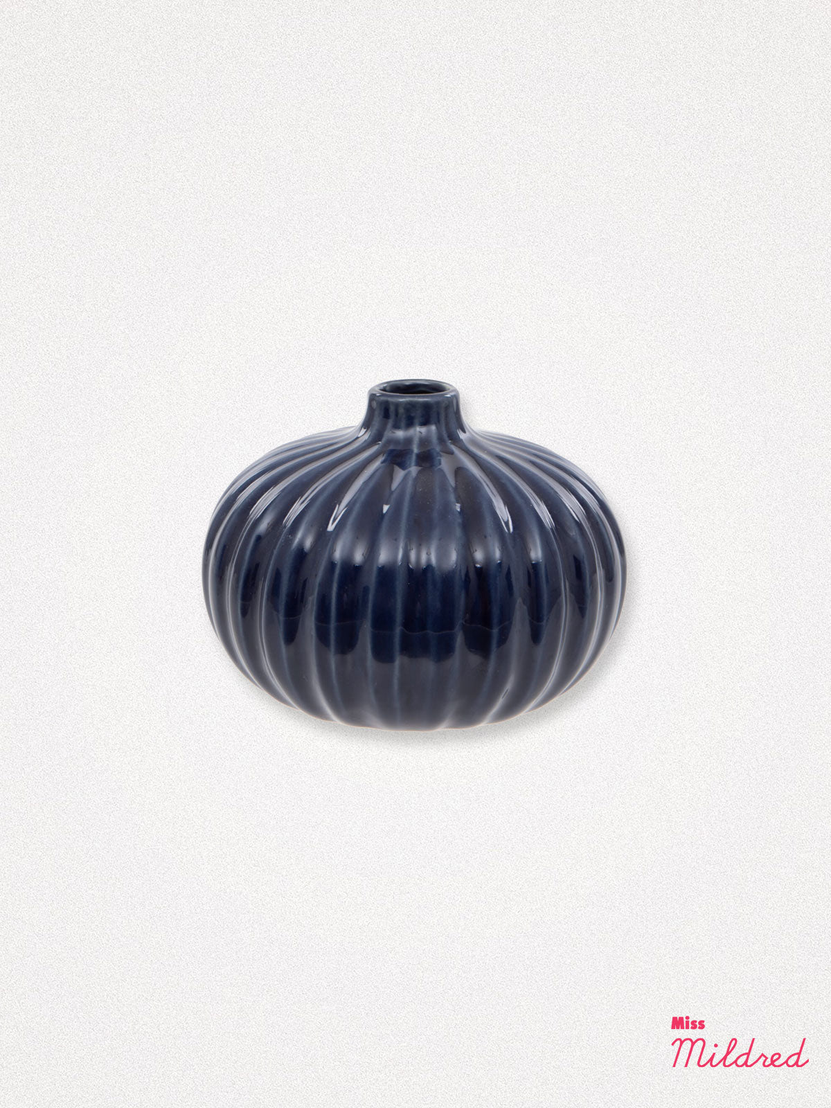Small Round Ribbed Ceramic Vase - Navy Blue