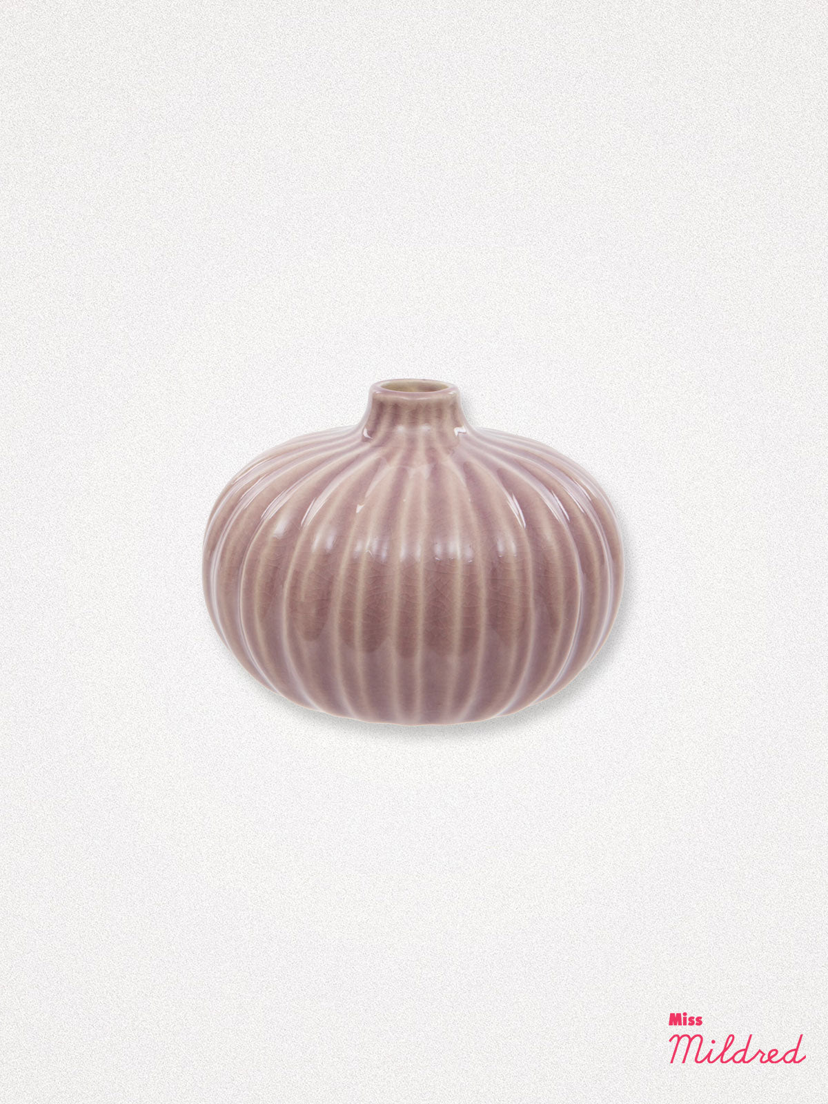 Small Round Ribbed Ceramic Vase - Dusky Pink