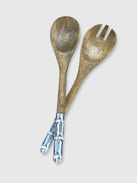 Wooden Salad Spoon & Fork Set - Sardine Print