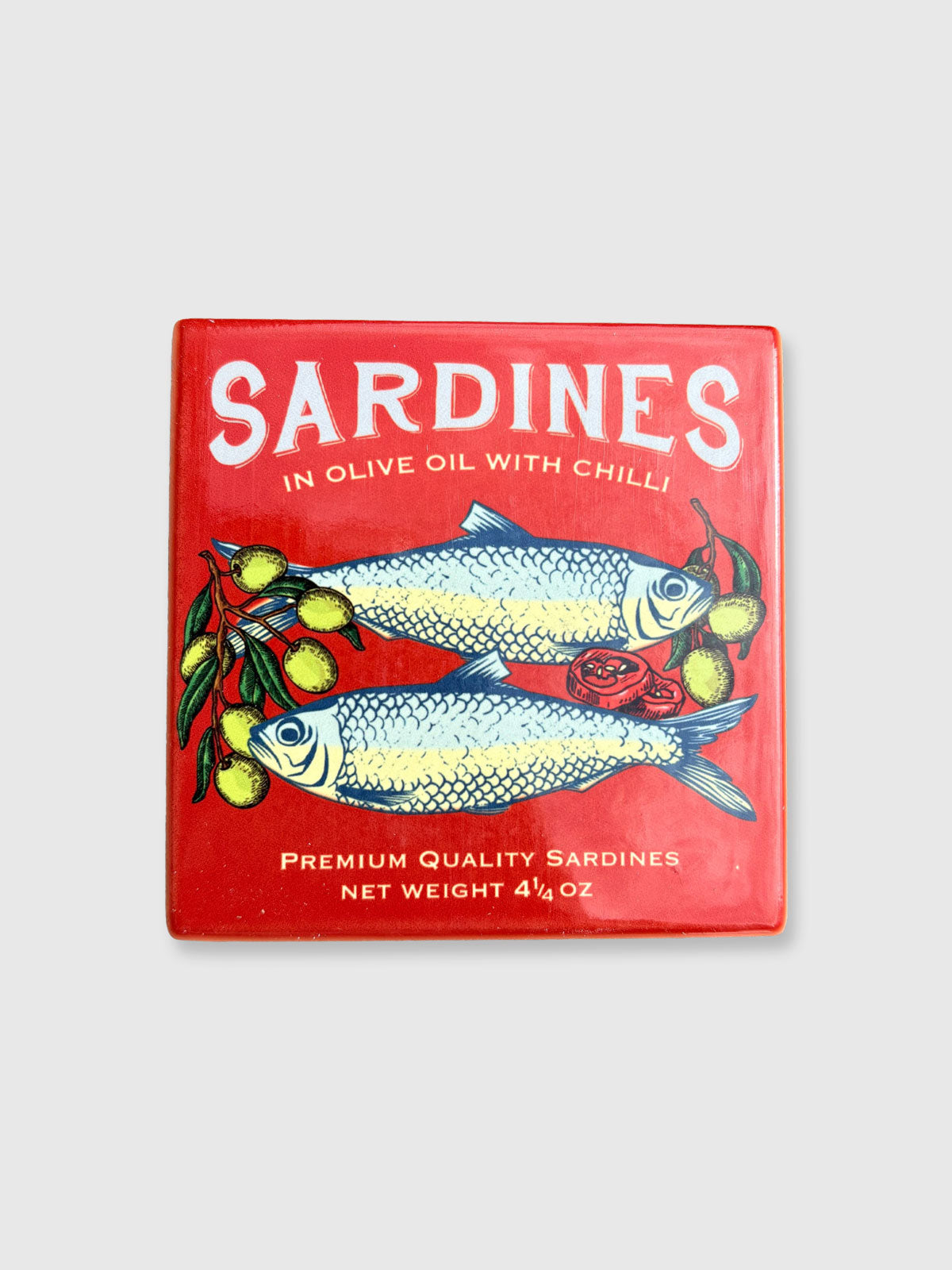 Red Tinned Sardine Design Square Ceramic Coaster