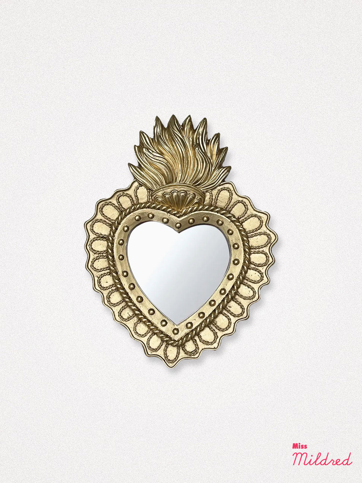Small Mirror Ex Voto Golden Heart Flame - Gold