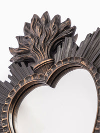 Small Mirror Ex Voto Sacred Heart with Flames - Dark Patina