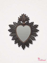 Small Mirror Ex Voto Sacred Heart with Flames - Dark Patina
