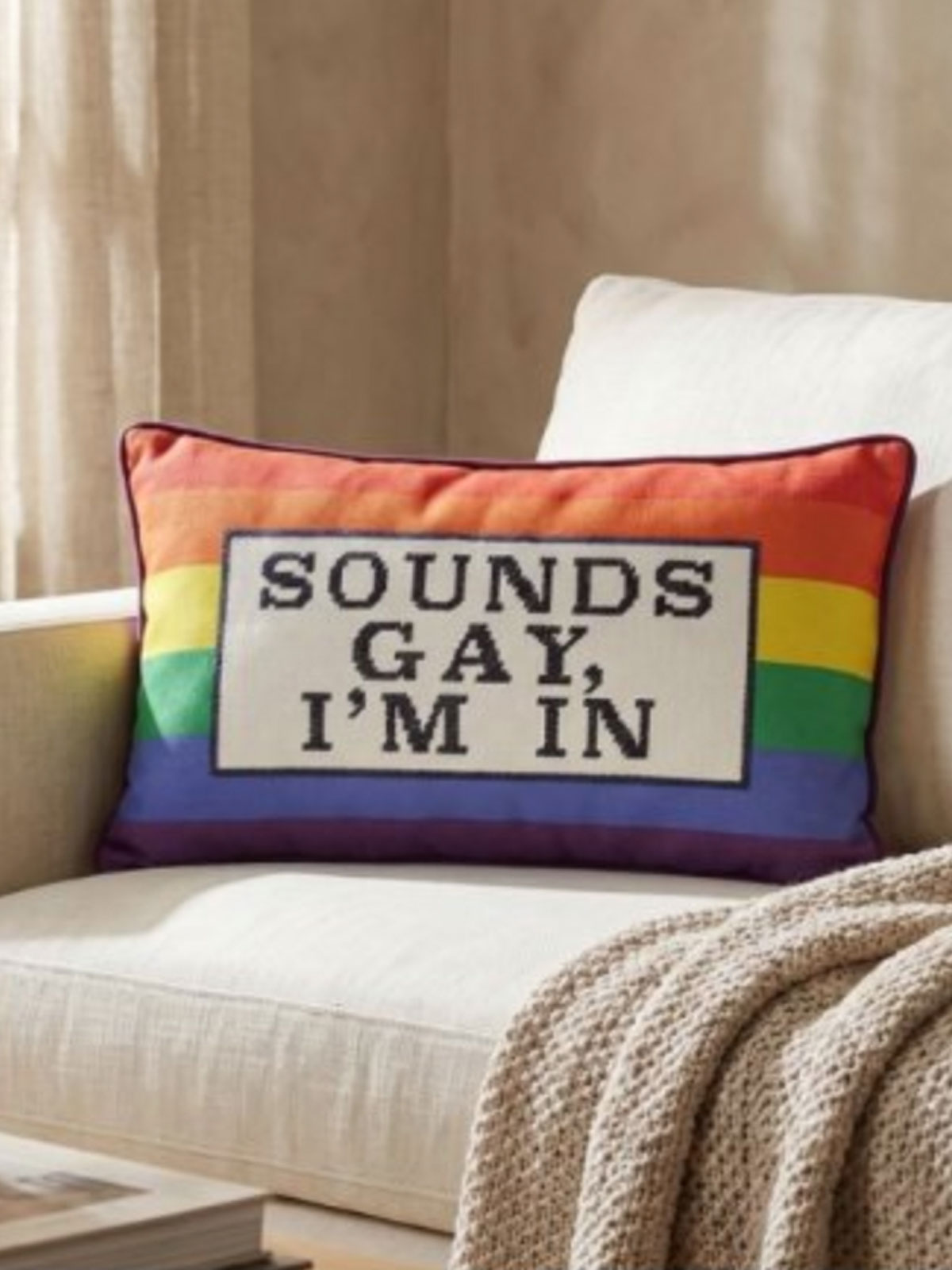 Sounds Gay I'm In Slogan Cushion - 50cm