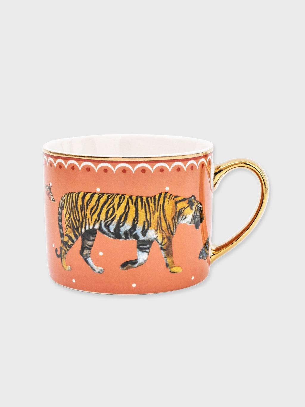 Peach Mug with Gold Handle - Tiger