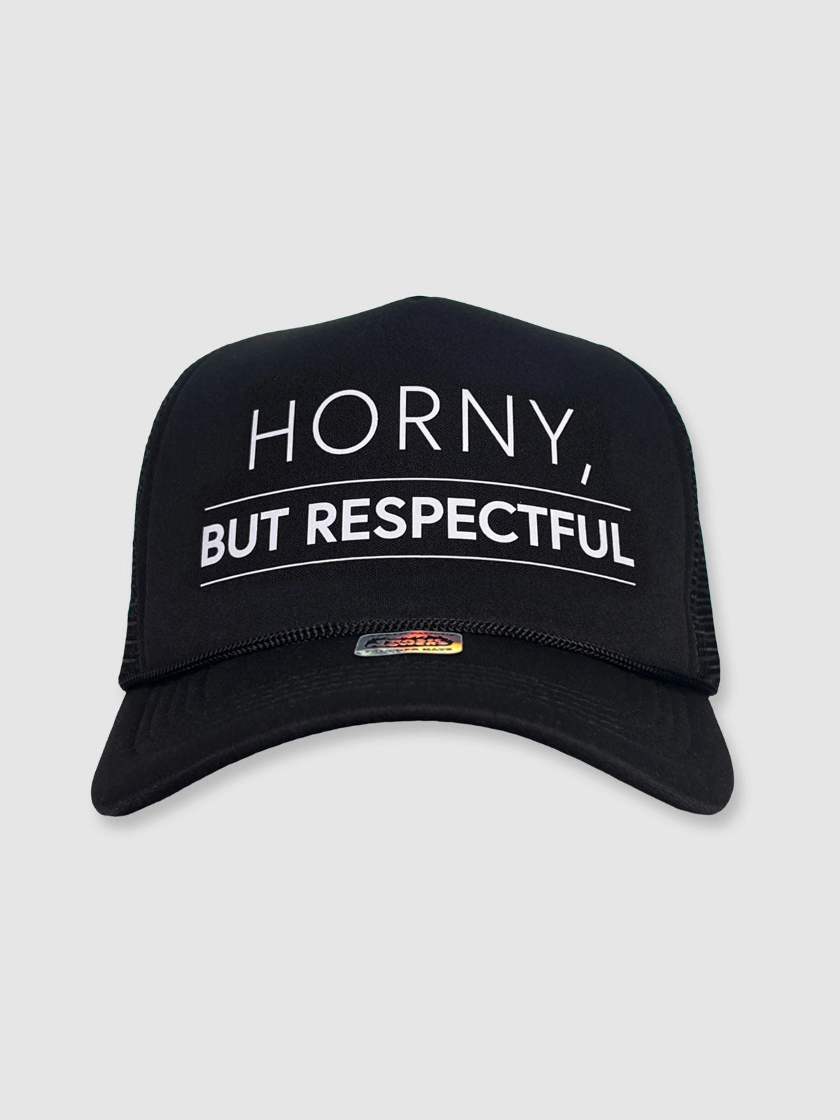 Trucker Logo Slogan Hat / Cap - Horny But Respectful - Black