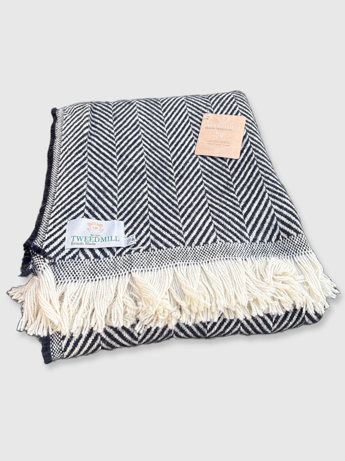 Tweedmill Recycled Wool Chevron Tibet Throw Large Blanket - Black