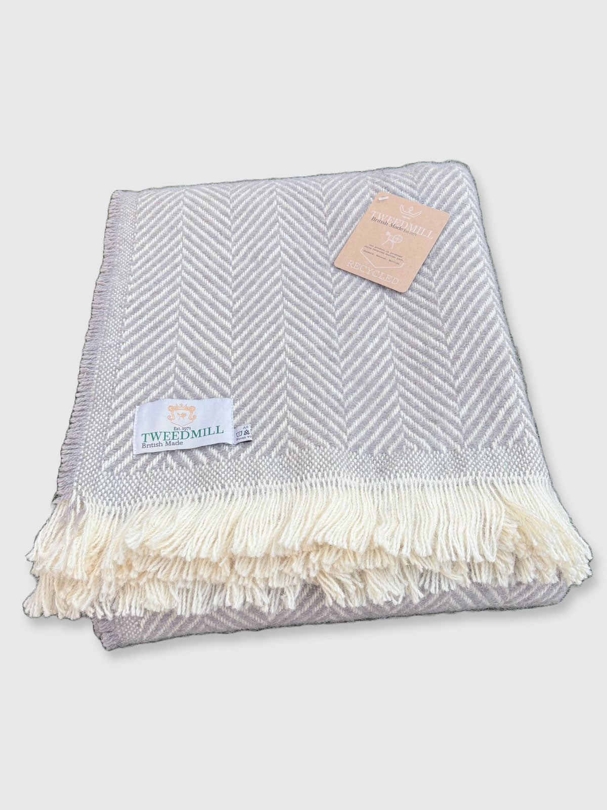 Tweedmill Recycled Wool Chevron Tibet Throw Large Blanket - Grey