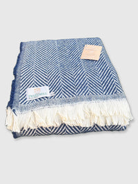 Tweedmill Recycled Wool Chevron Tibet Throw Large Blanket - Navy