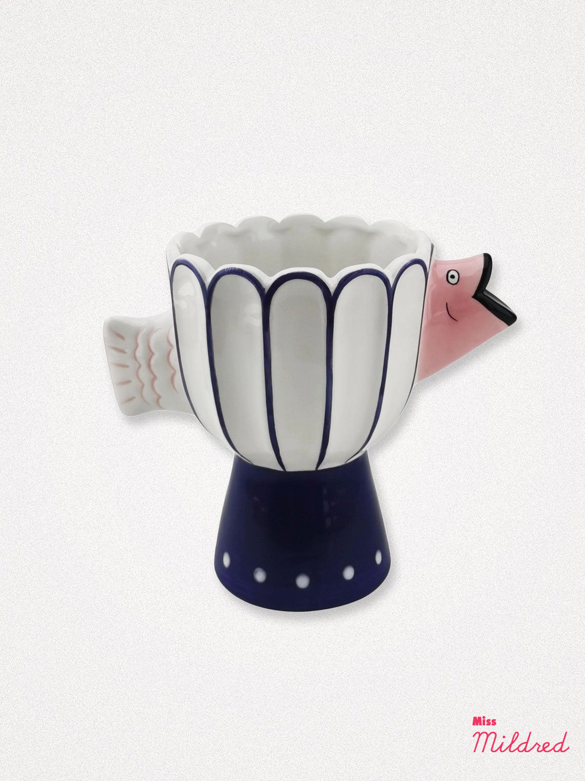 Quirky Ceramic Fish Vase - White / Purple Blue