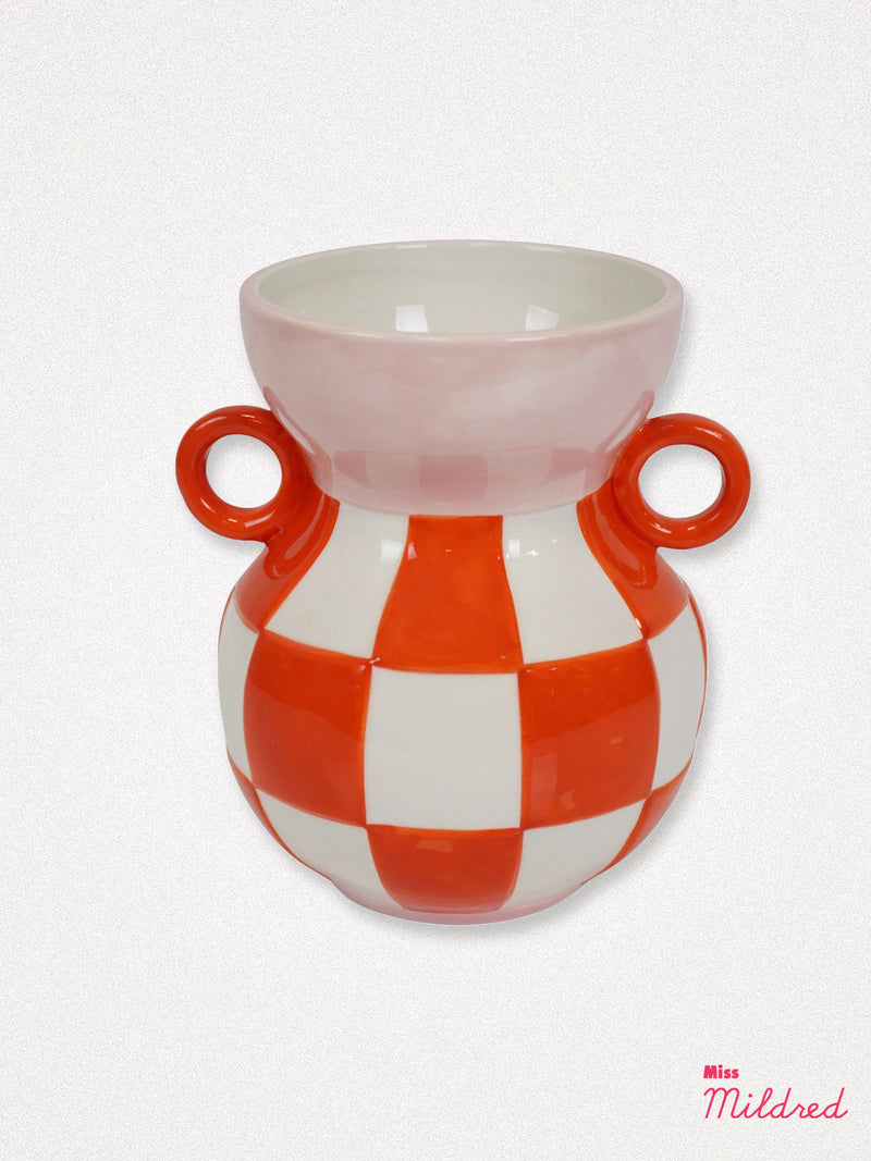 Orange and Pink Check Vase Small Handles