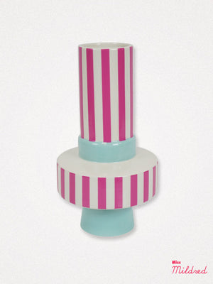 Aqua and Pink Stripe Modern Shaped Vase