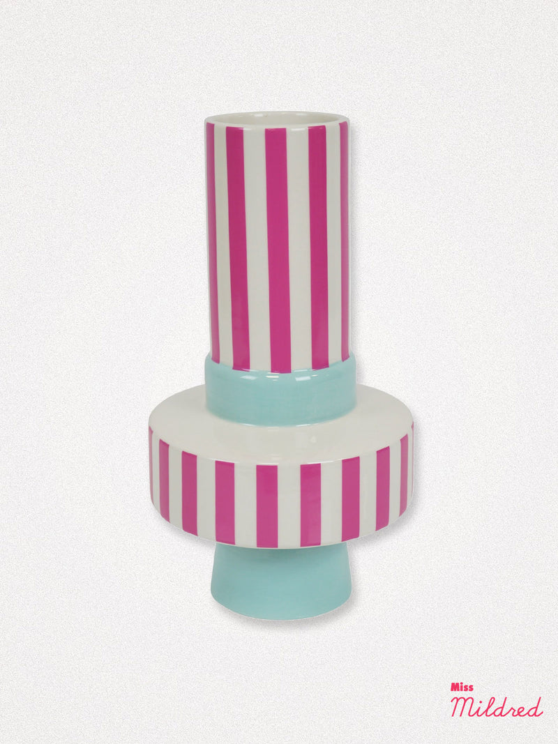 Aqua and Pink Stripe Modern Shaped Vase