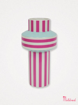 Aqua and Pink Stripe Modern Vase