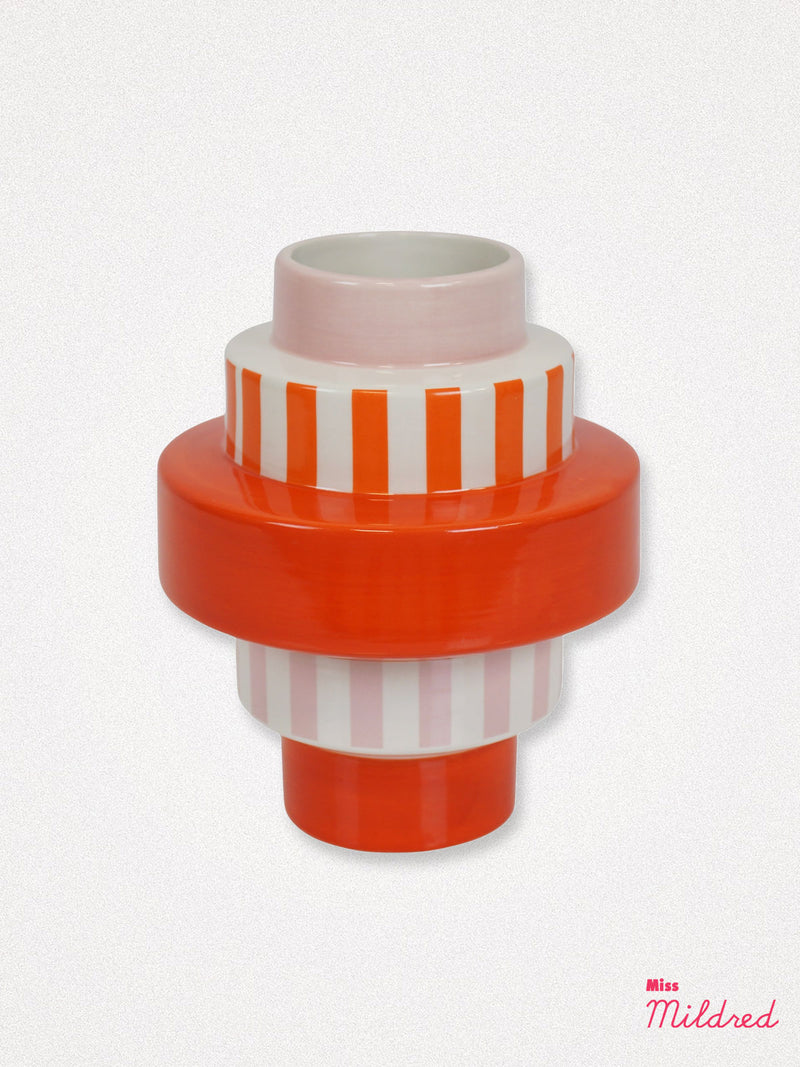 Pink & Orange Stripe Contemporary Vase