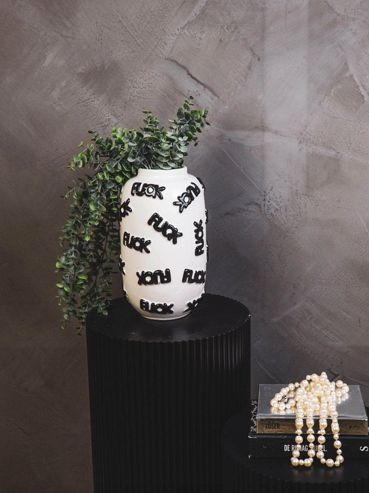 White and Black F*ck Word Ceramic Vase