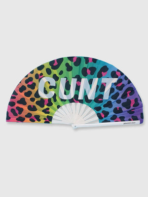 Very Large Hand Fan Black Rainbow Leopard - Cunt