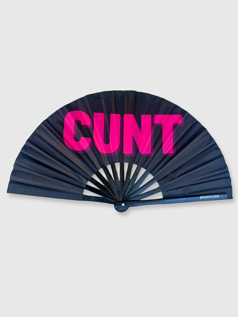 Very Large Hand Fan Black Neon Pink - Cunt