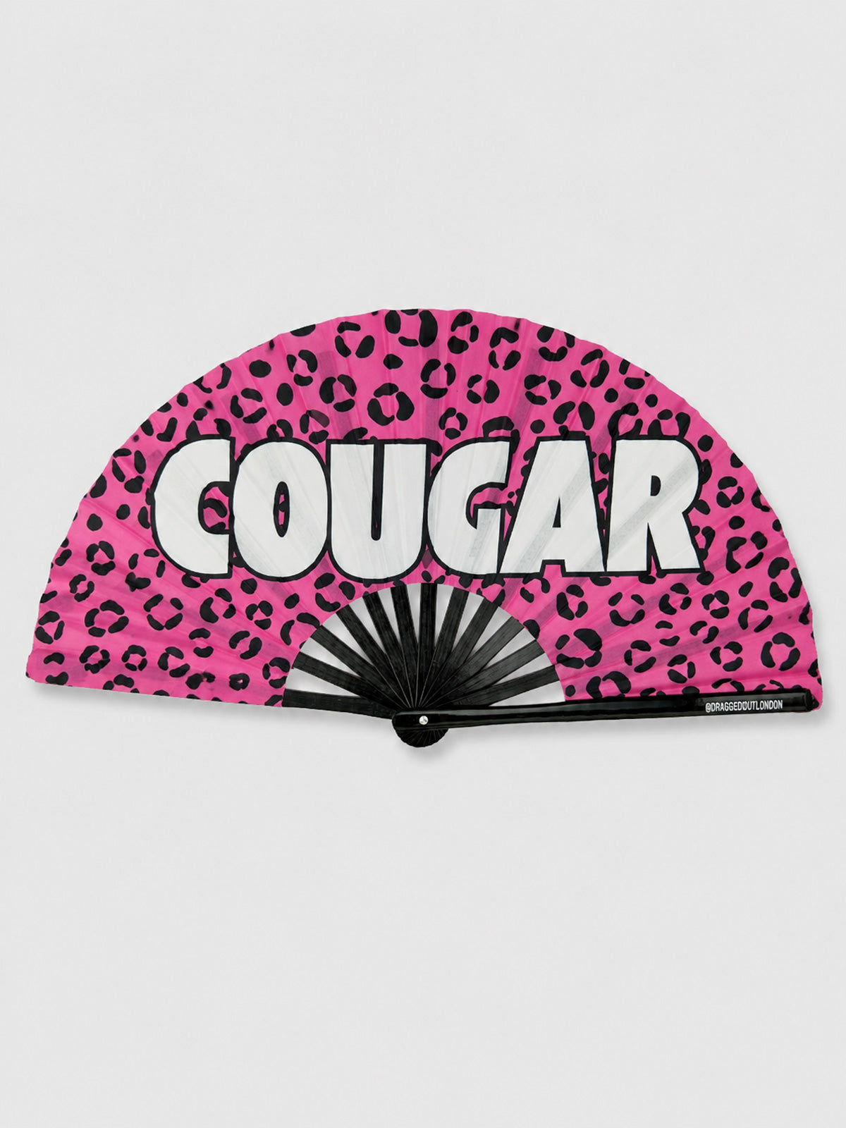 Very Large Hand Fan Pink Leopard Print - Cougar