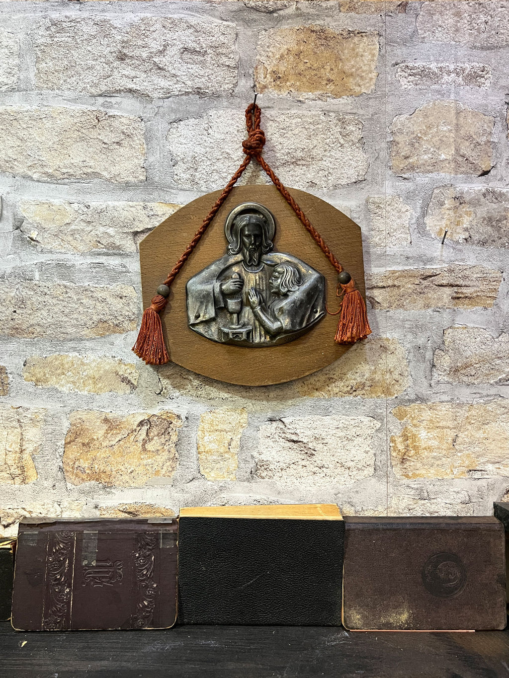 Vintage Religious Wooden Hanging Plaque