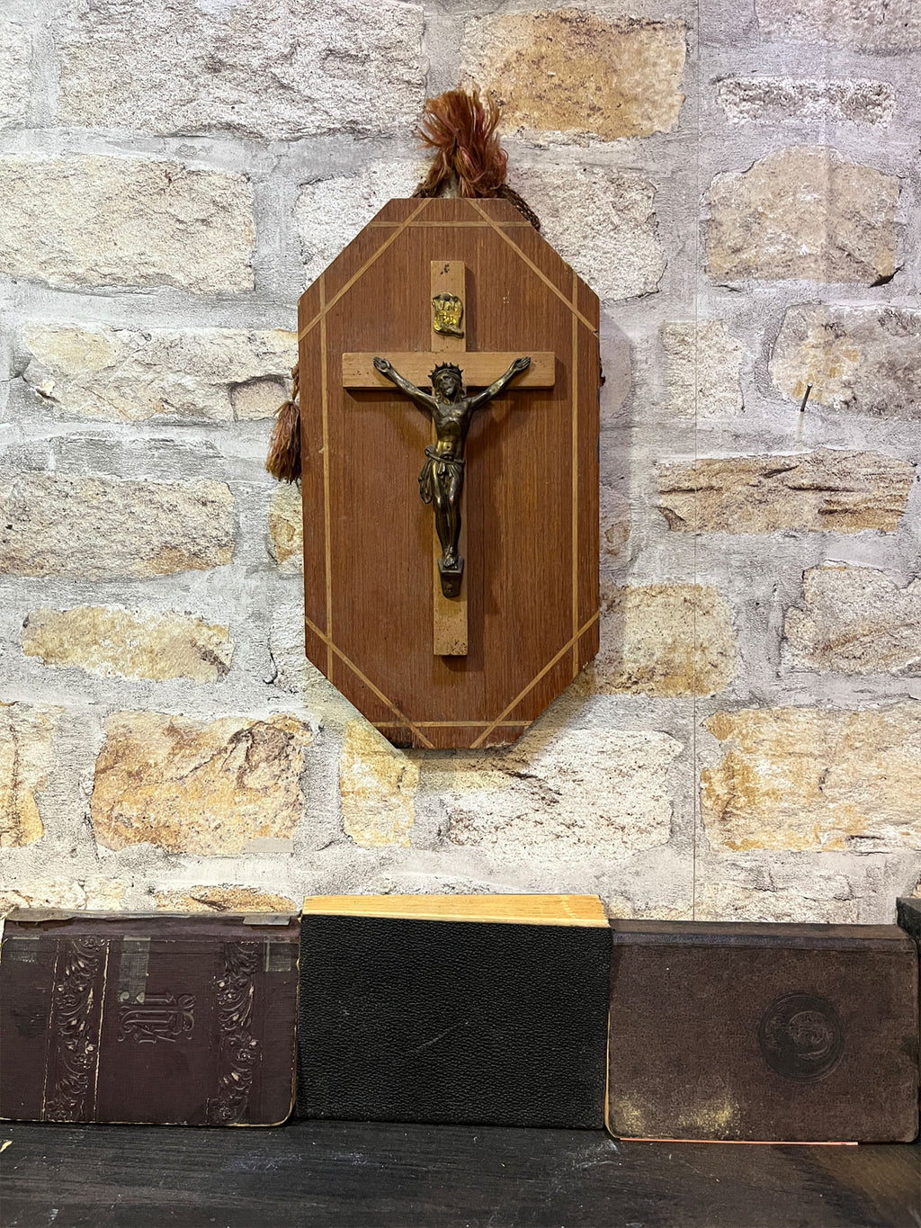 Vintage Religious Wooden Cross on Plaque