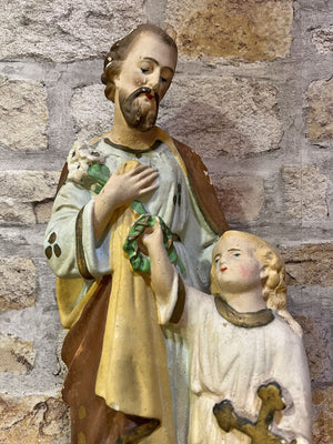 Vintage Religious Icon Statue Joseph and Child