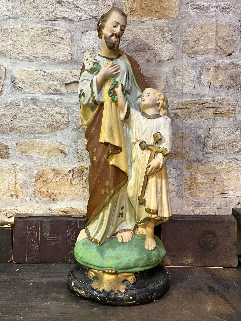 Vintage Religious Icon Statue Joseph and Child