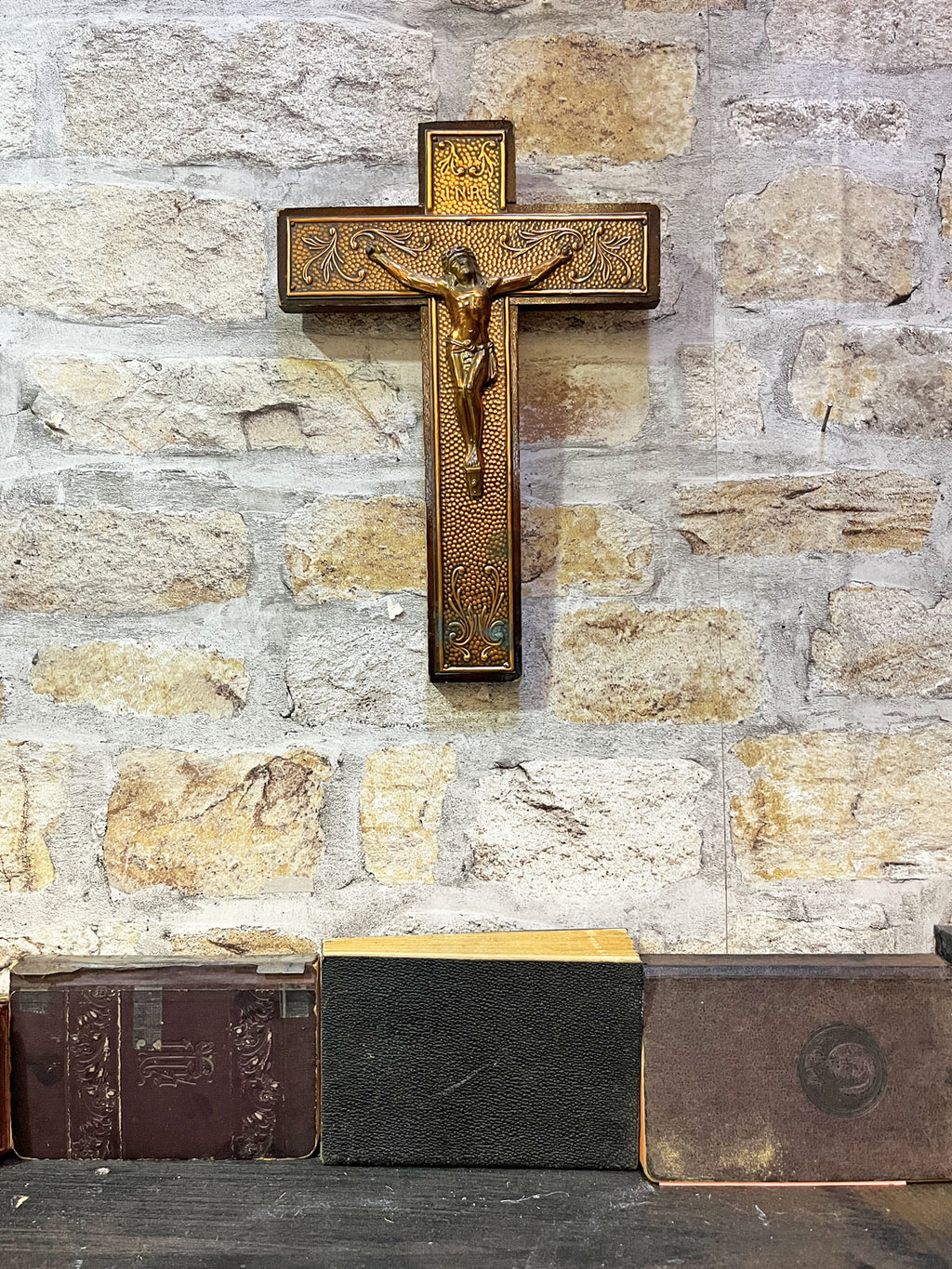 Vintage Religious Wall Cross Wooden and Metal Crucifix