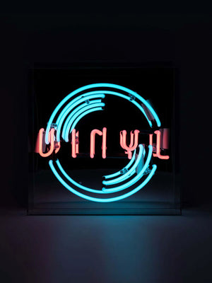 'Vinyl' Record Glass Neon Light Box - Blue