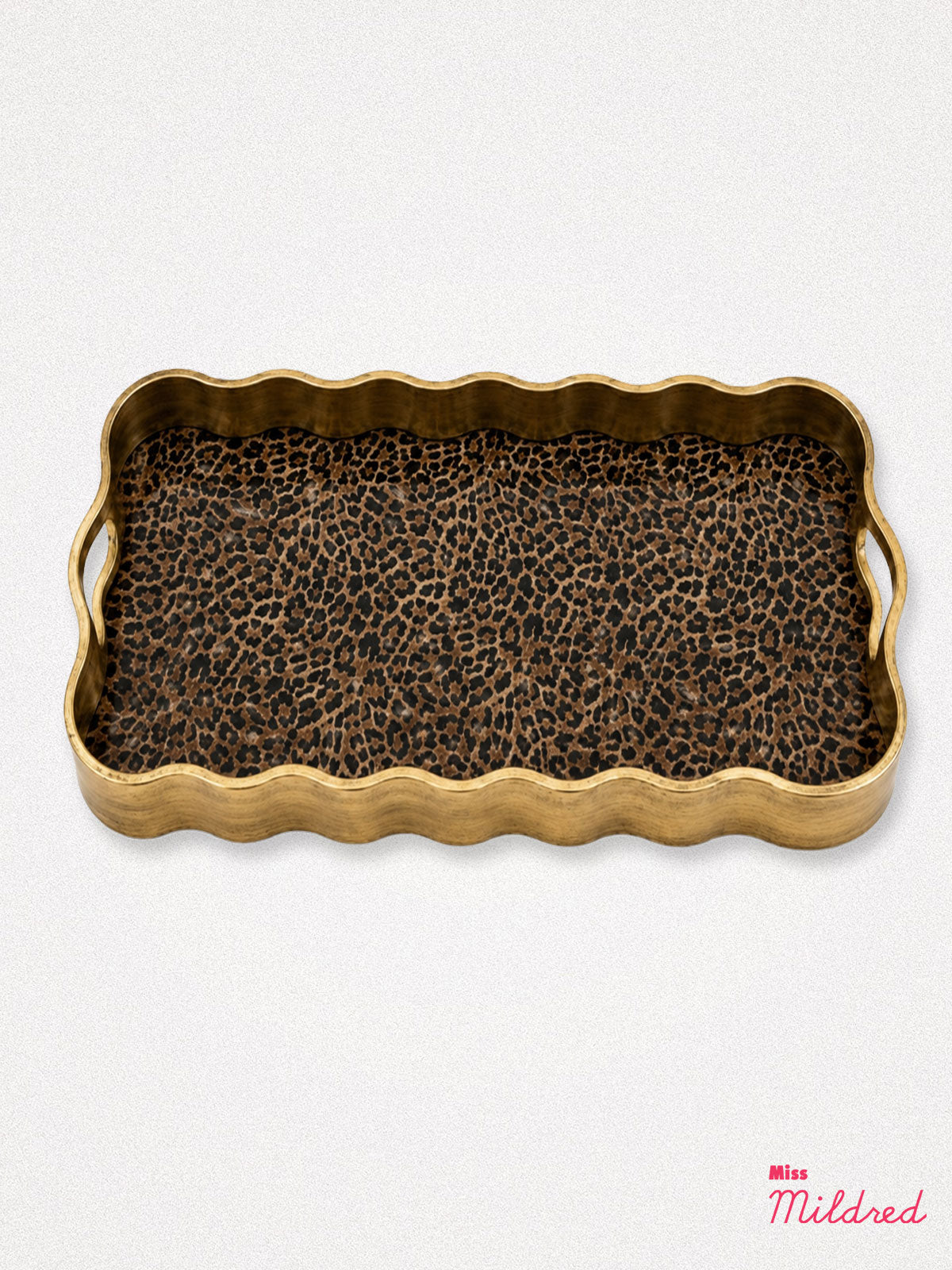Wavy Gold Edge 'Leopard Print' Rectangular Serving Tray - Large