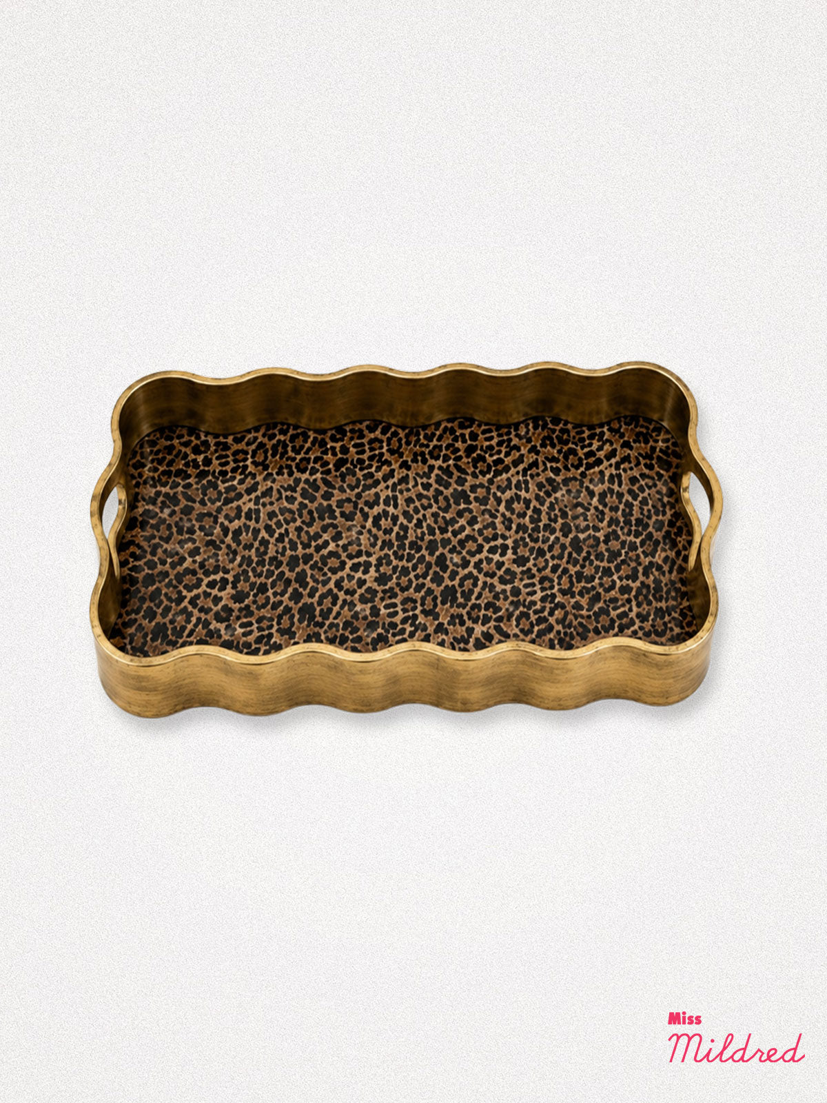 Wavy Gold Edge 'Leopard Print' Rectangular Serving Tray - Medium