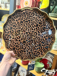 Wavy Gold Edge 'Leopard Print' Round Serving Tray - Large