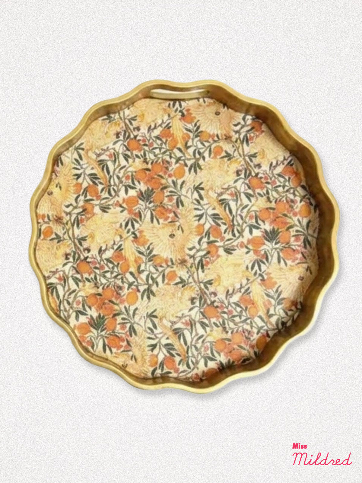 Wavy Gold Edge 'Tropical Cockatoo' Round Serving Tray - Large