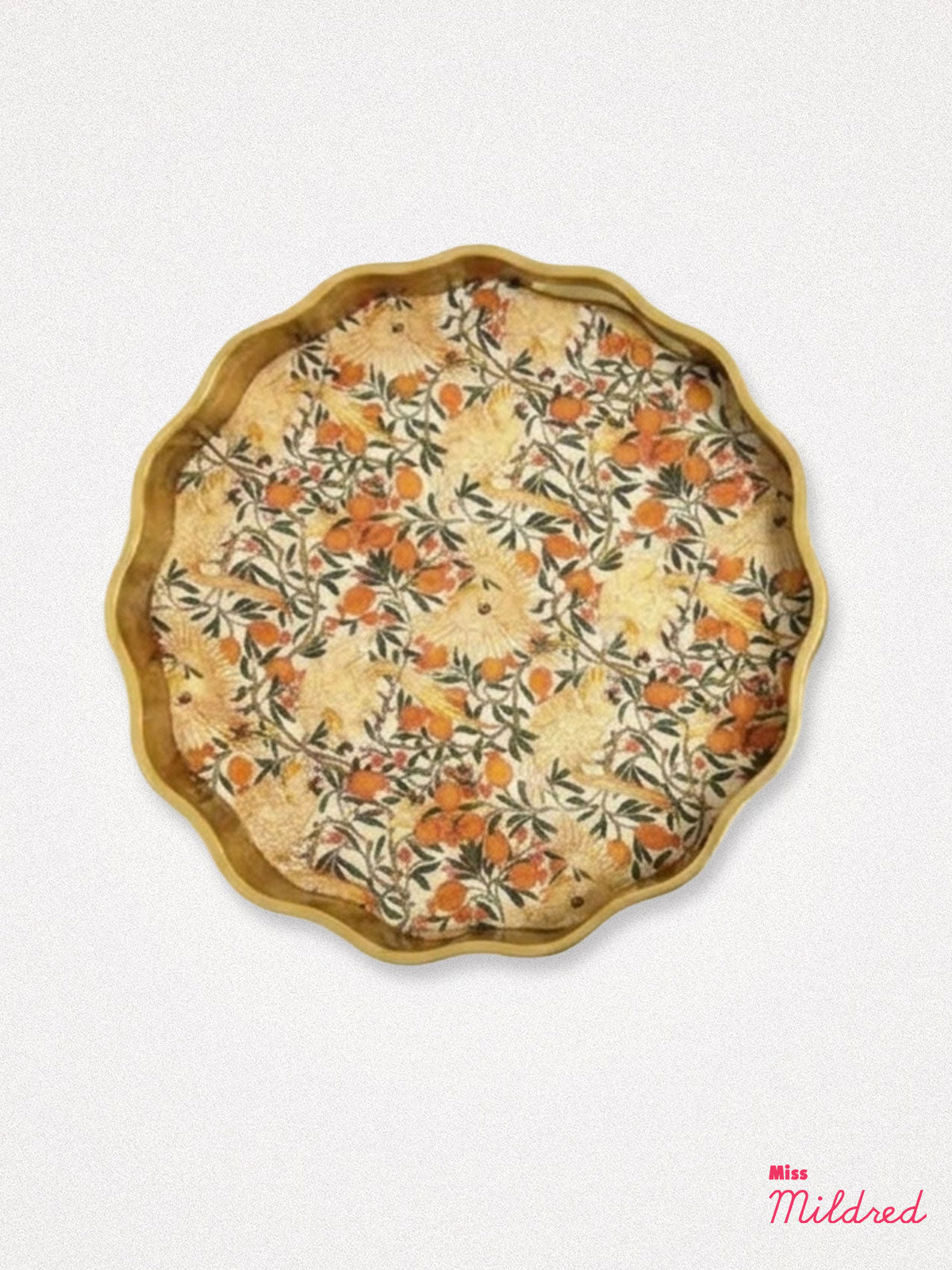 Wavy Gold Edge 'Tropical Cockatoo' Round Serving Tray - Medium