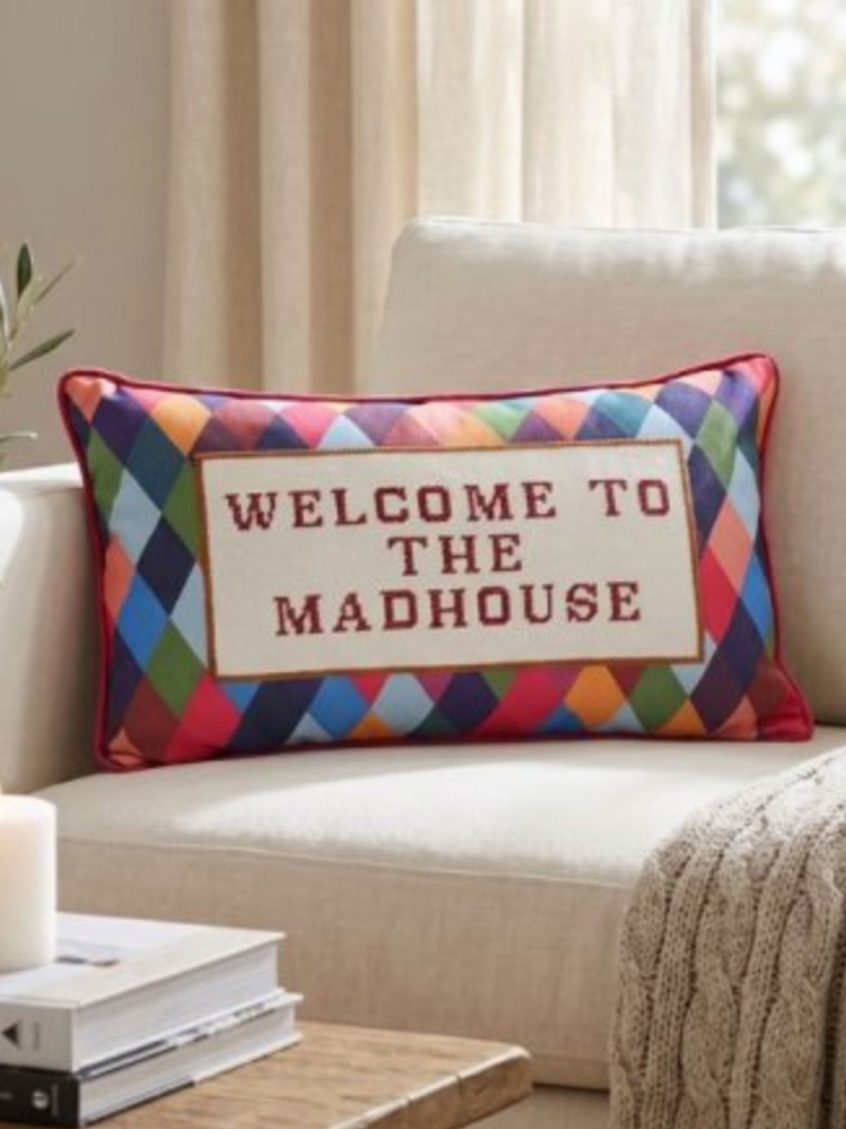 Welcome to the Madhouse Slogan Cushion - 50cm