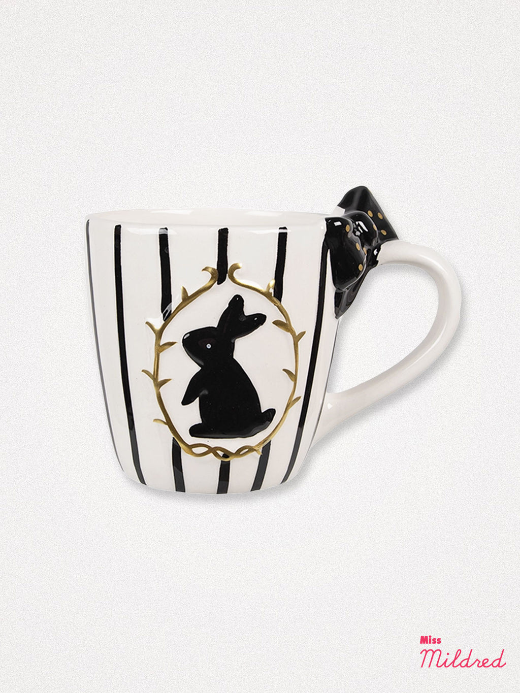 White Black Ceramic Rabbit Bow Mug