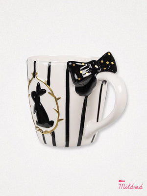 White Black Ceramic Rabbit Bow Mug