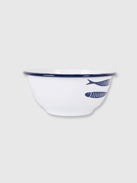 Enamel Fish Design White and Blue Soup Bowl