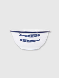 Enamel Fish Design White and Blue Soup Bowl