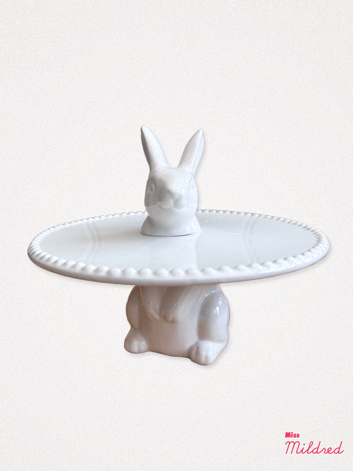 Rabbit Ceramic Cake Display Stand - White