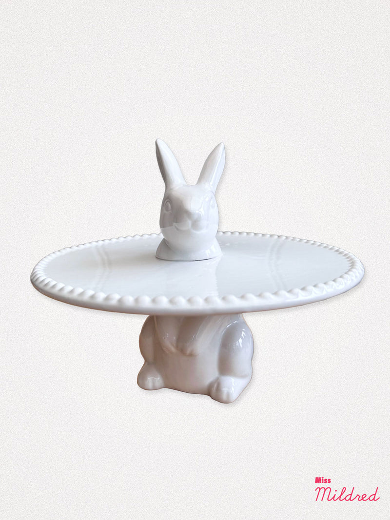 Rabbit Ceramic Cake Display Stand - White