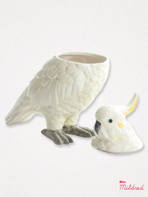 White Parrot Ceramic Bird Storage Jar