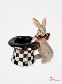 White Rabbit with Checkered Hat Figurine
