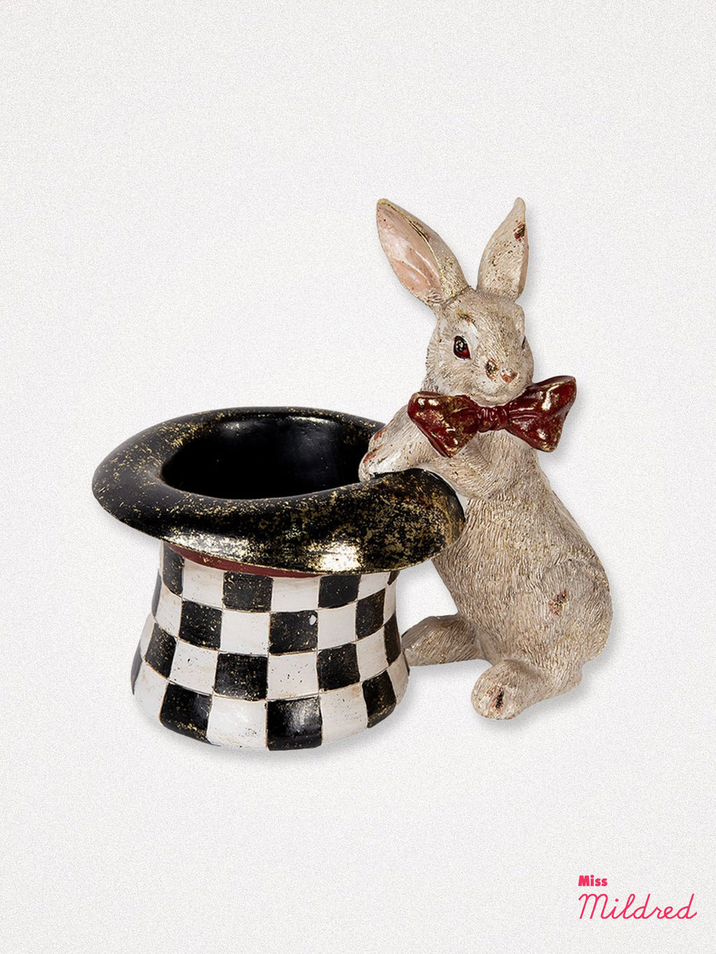 White Rabbit with Checkered Hat Figurine